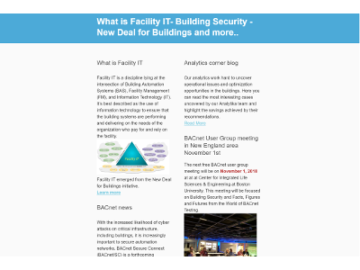 October, 2018 newsletter - Facility IT, Building Security, BACnet News