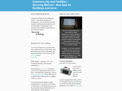 December, 2018 newsletter - Cybersecurity portal, New Deal for Buildings, Securing BACnet