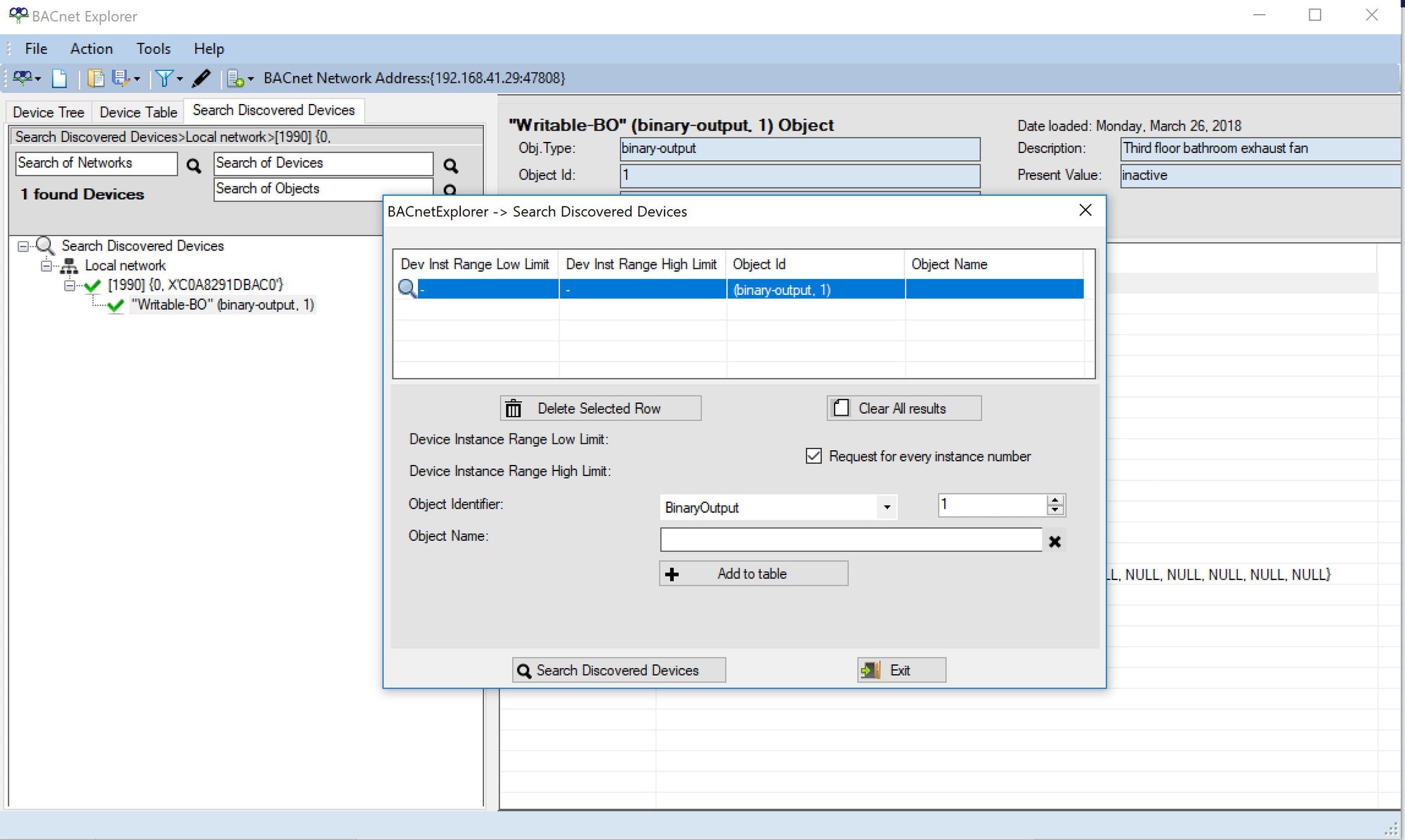 BACnet Explorer Search Devices